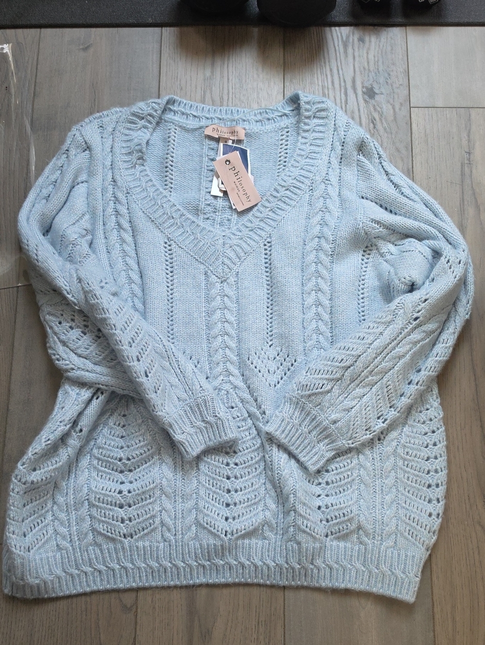 Philosophy Pale Blue Cable Knit V-Neck Sweater